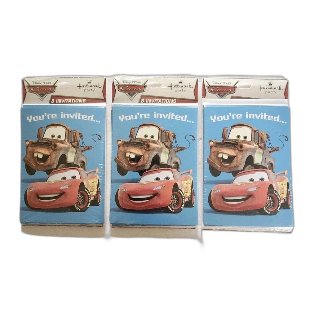 3 Packs/ 24 Total Party Invitations DISNEY PIXAR CARS 8 Cards Hallmark